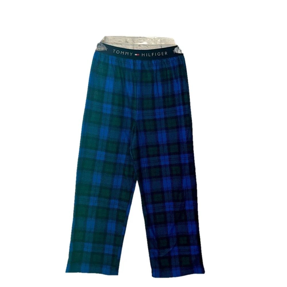 Boys youth soft Tommy Hilfiger Blue Green checkered pajama pants size  8-10